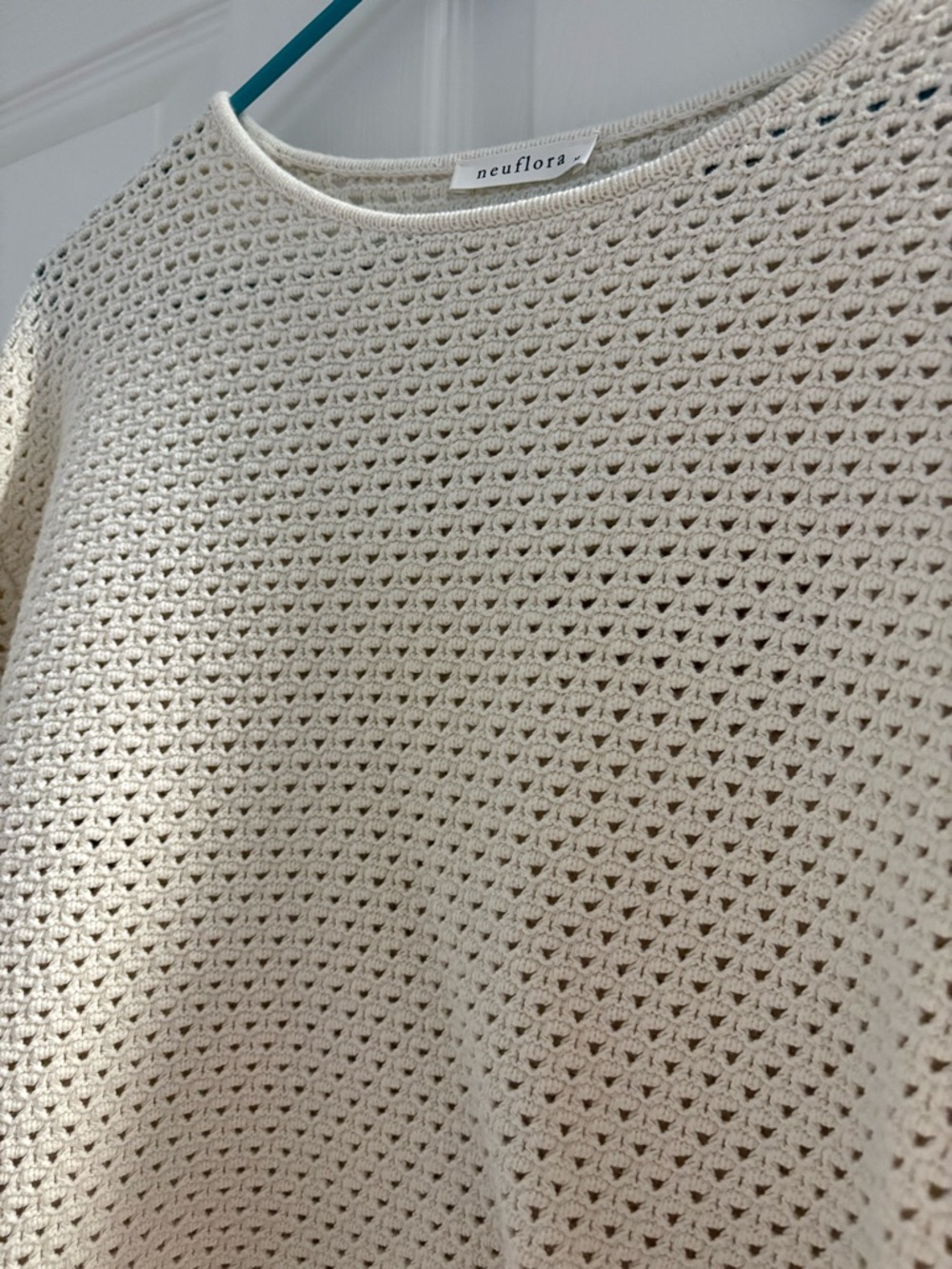 Neuflora Open-Knit Crewneck Sweater in Cream - Picture 6 of 6